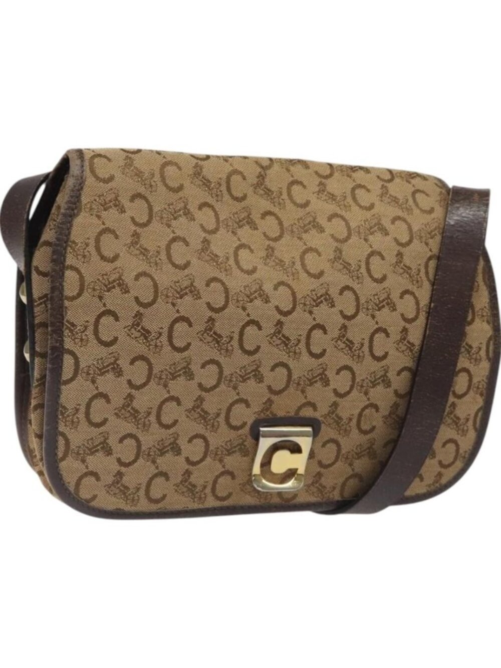 CELINE C Sulky Shoulder Bag Canvas Brown Gold
